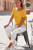 Textured Open Weave V Neck Short Sleeve Shirt