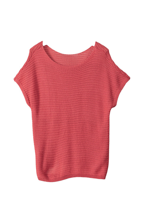 Textured Open Weave V Neck Short Sleeve Shirt