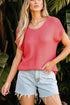 Textured Open Weave V Neck Short Sleeve Shirt