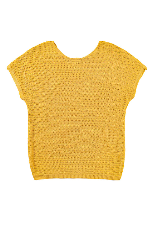 Textured Open Weave V Neck Short Sleeve Shirt