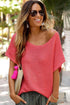 Textured Open Weave V Neck Short Sleeve Shirt