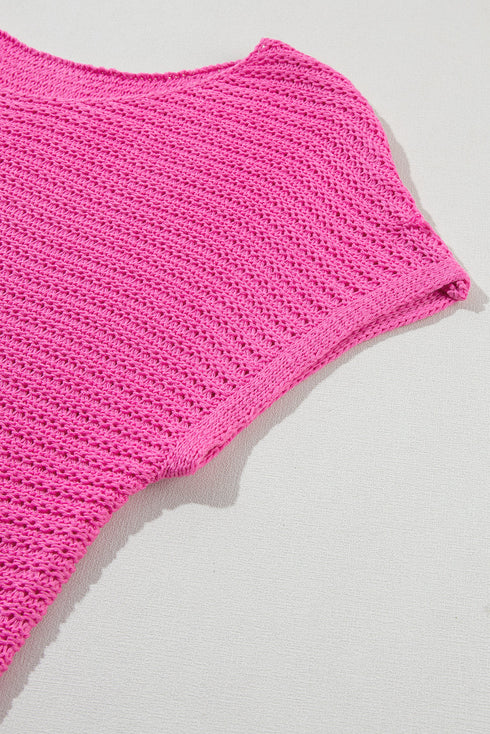 Textured Open Weave V Neck Short Sleeve Shirt