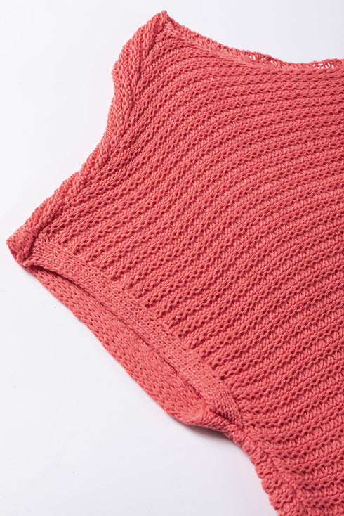 Textured Open Weave V Neck Short Sleeve Shirt