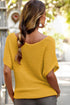Textured Open Weave V Neck Short Sleeve Shirt