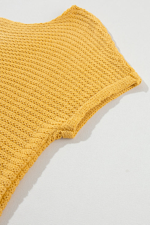 Textured Open Weave V Neck Short Sleeve Shirt