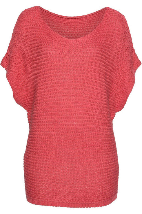 Textured Open Weave V Neck Short Sleeve Shirt