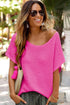 Textured Open Weave V Neck Short Sleeve Shirt