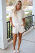 Textured Patch Pocket Short Sleeve Drawstring Shorts Set