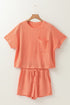 Textured Patch Pocket Short Sleeve Drawstring Shorts Set