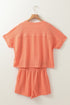 Textured Patch Pocket Short Sleeve Drawstring Shorts Set