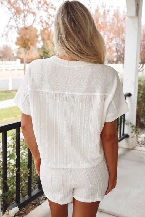 Textured Patch Pocket Short Sleeve Drawstring Shorts Set