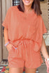 Textured Patch Pocket Short Sleeve Drawstring Shorts Set