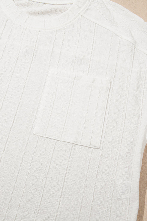 Textured Patched Pocket Short Sleeve Top Drawstring Shorts Set