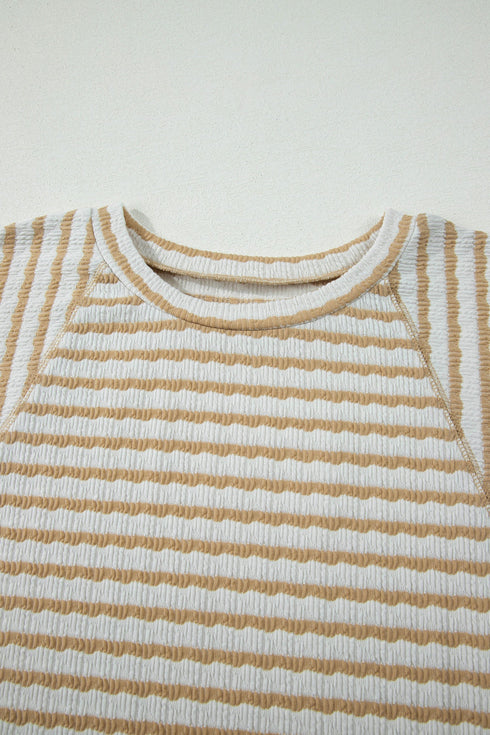 Textured Patchwork Stripe Print Half Sleeve Top