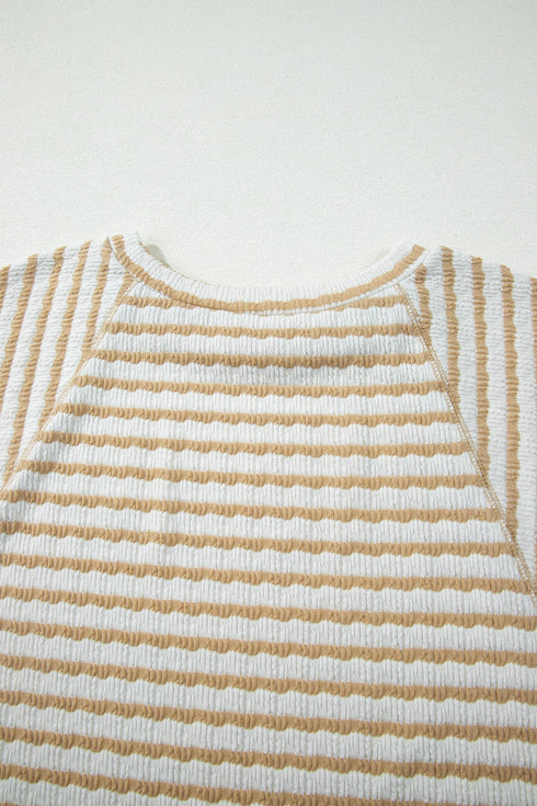 Textured Patchwork Stripe Print Half Sleeve Top