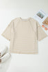 Textured Patchwork Stripe Print Half Sleeve Top