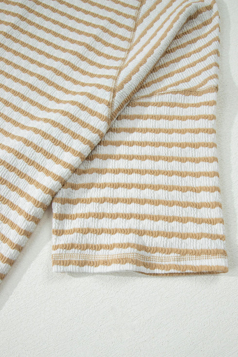 Textured Patchwork Stripe Print Half Sleeve Top