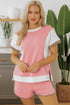 Textured Patchwork Tee And Two Piece Short Sets