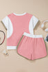 Textured Patchwork Tee And Two Piece Short Sets