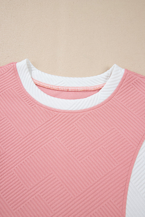 Textured Patchwork Tee And Two Piece Short Sets
