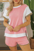 Textured Patchwork Tee And Two Piece Short Sets