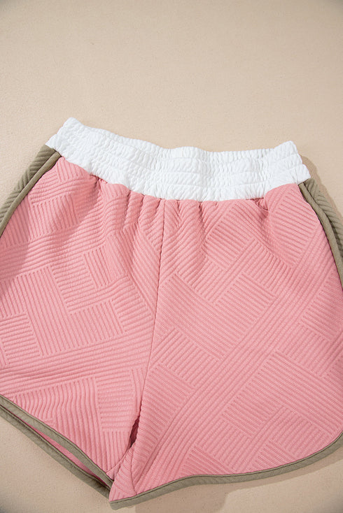 Textured Patchwork Tee And Two Piece Short Sets