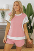 Textured Patchwork Tee And Two Piece Short Sets