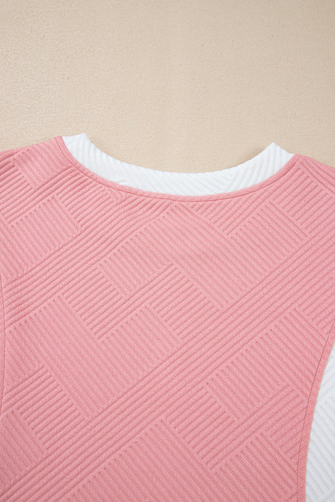 Textured Patchwork Tee And Two Piece Short Sets