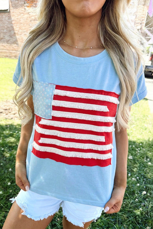 Textured Patchwork USA Flag Cap Sleeve Tee