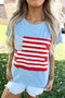 Textured Patchwork USA Flag Cap Sleeve Tee