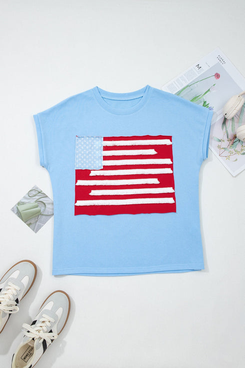 Textured Patchwork USA Flag Cap Sleeve Tee