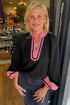 Textured Patchwork V Neck Long Sleeve Blouse