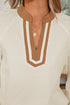Textured Patchwork V Neck Long Sleeve Blouse