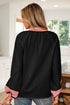 Textured Patchwork V Neck Long Sleeve Blouse