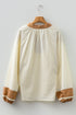 Textured Patchwork V Neck Long Sleeve Blouse