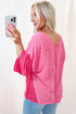 Textured Patchwork V Neck Three Quarter Sleeve Loose Blouse