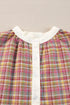 Textured Plaid Long Sleeve Band Collar Blouse
