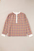 Textured Plaid Long Sleeve Band Collar Blouse