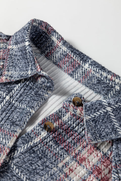 Textured Plaid Long Sleeve Button Down Shirt
