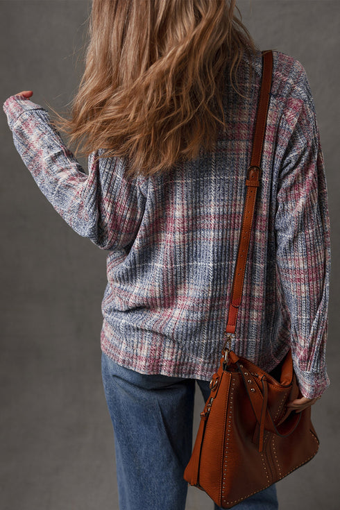 Textured Plaid Long Sleeve Button Down Shirt