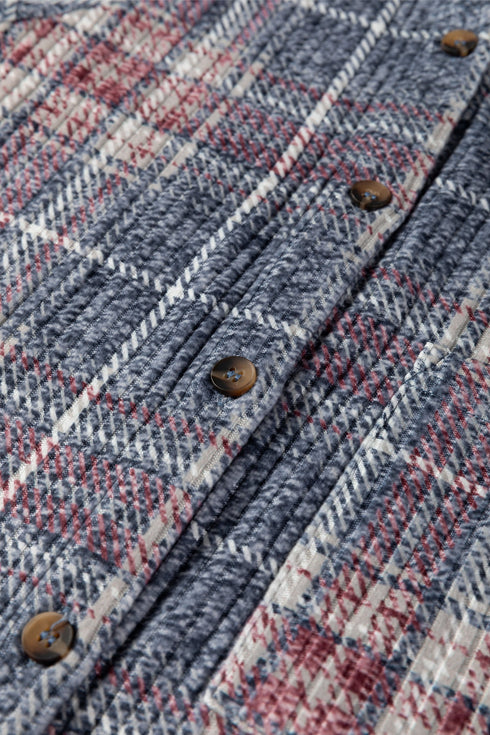 Textured Plaid Long Sleeve Button Down Shirt