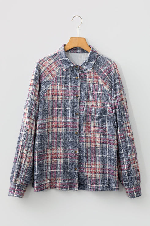 Textured Plaid Long Sleeve Button Down Shirt