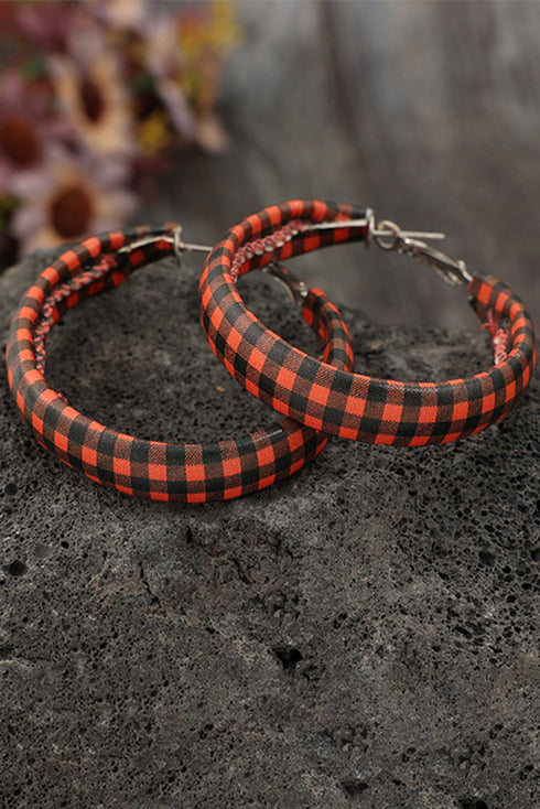 Textured Plaid Print Faux Leather Hoop Earrings