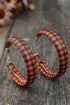 Textured Plaid Print Faux Leather Hoop Earrings