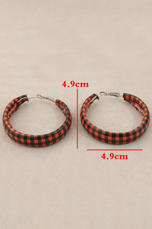 Textured Plaid Print Faux Leather Hoop Earrings