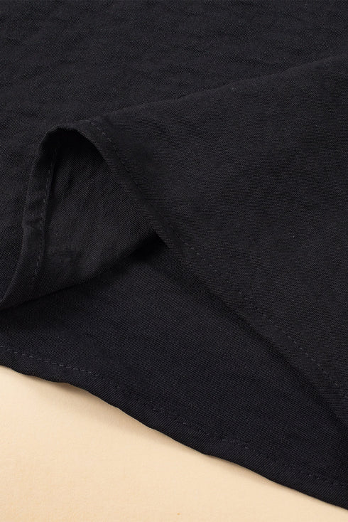 Textured Pleated Flutter Sleeve Split Neck Tie Blouse