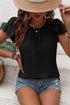Textured Pleated Flutter Sleeve Split Neck Tie Blouse