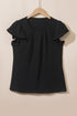 Textured Pleated Flutter Sleeve Split Neck Tie Blouse