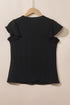 Textured Pleated Flutter Sleeve Split Neck Tie Blouse