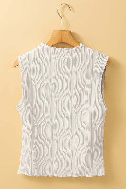 Textured Plisse Mock Neck Sleeveless Top
